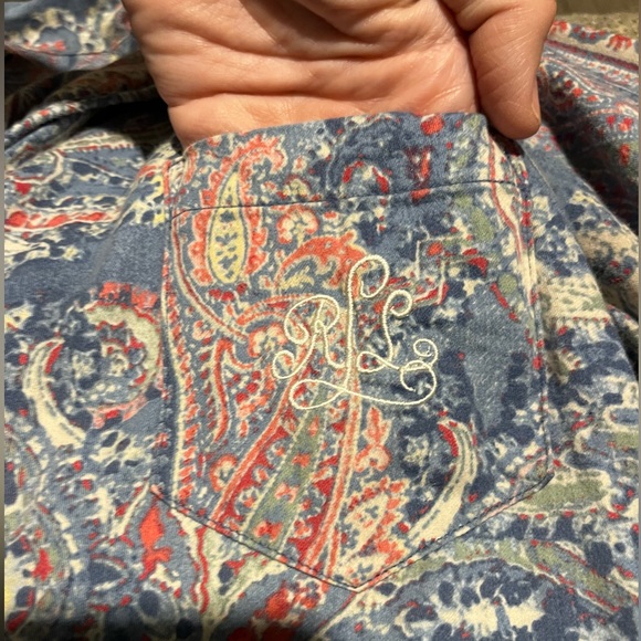 Ralph Lauren Button Down Paisley Sleep Shirt with Embroidered Logo on Po… - Picture 12 of 15